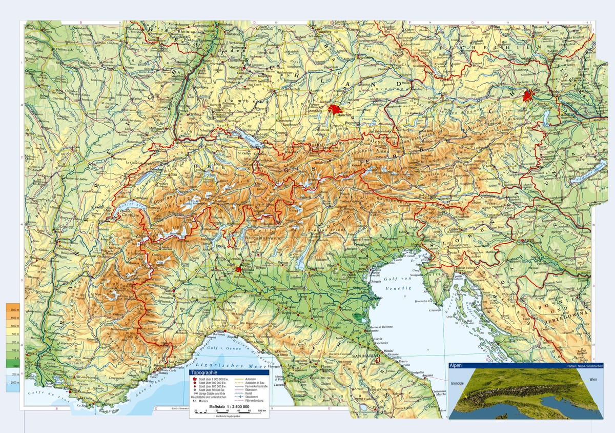แผนที่ของออสเตรีย topographic
