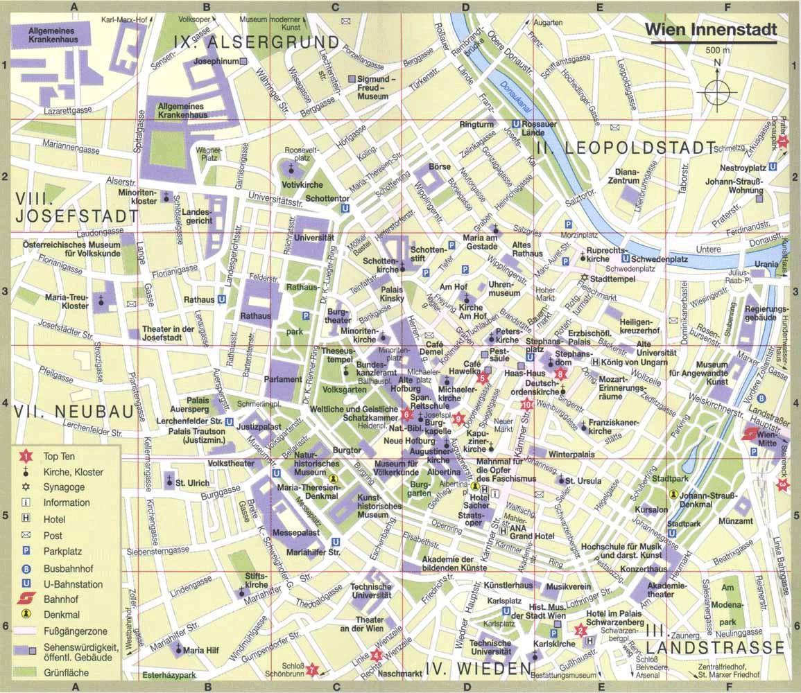 แผนที่เวียนน่าออสเตรียนักท่องเที่ยวหน่อย attractions
