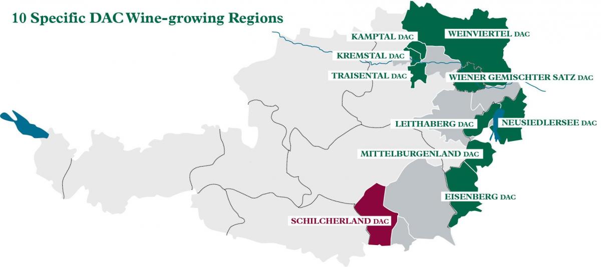 austrian ไวน์ภูมิภาคลงบนแผนที่